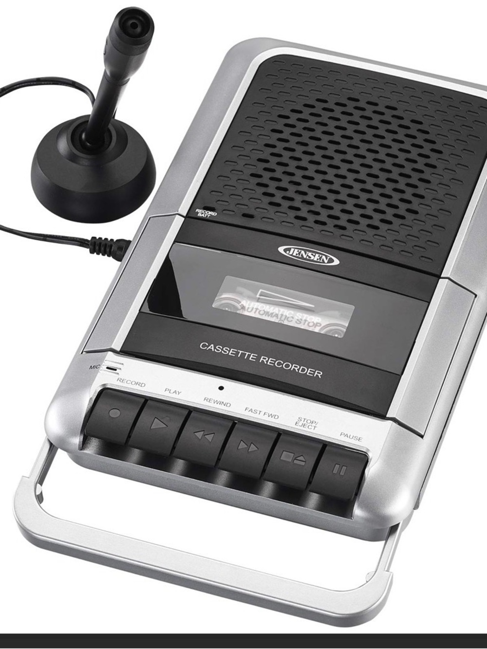 Jensen Silver and Black Portable Cassette Recorder with Microphone